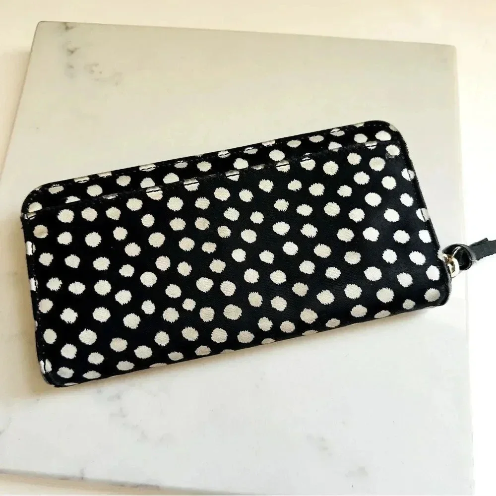 Kate Spade Polka Dot Large Zip Around Nylon/Leather Wallet